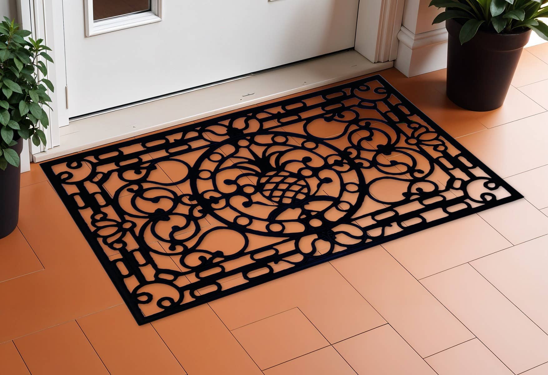 HomeRoots – wholesale Door mat – 18" X 30" Black Rubber Pineapple Outdoor Door Mat0