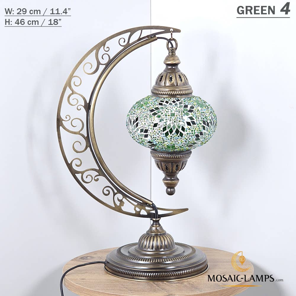 Mosaic Lamps - Wholesale Accent/Desk Lamp - 10+ Colors - Moroccan Moon Table Lamp, Arc, Murano Crescent24