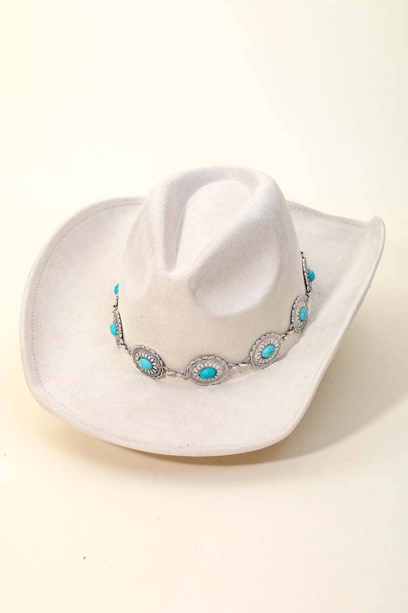 Anarchy Street - Vente Chapeau en feutre - femme - Chapeau de cowboy western avec bandeau de pierres ovales turquoises5