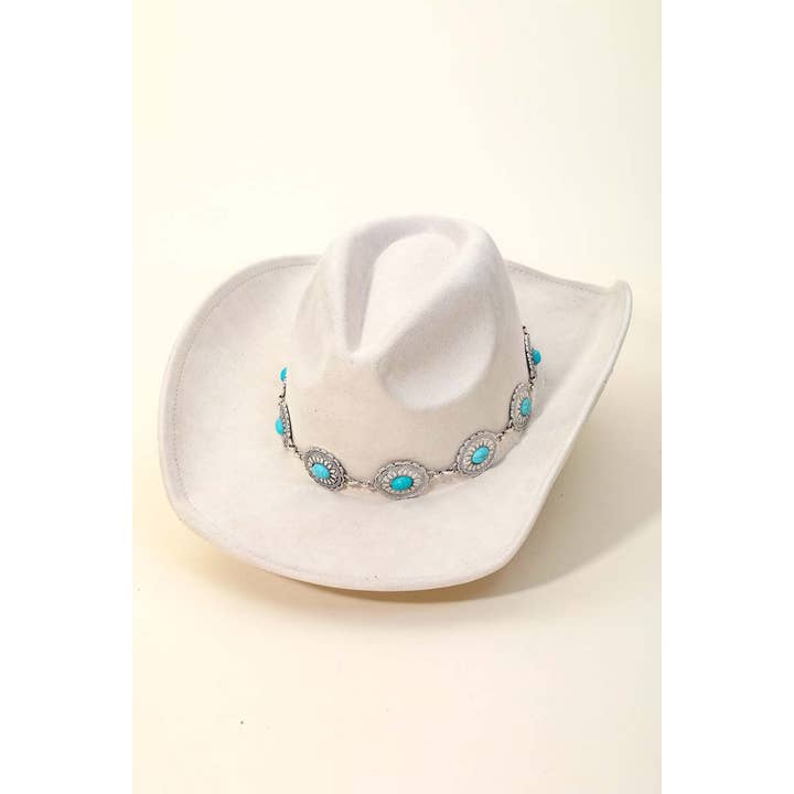 Anarchy Street - Vente Chapeau en feutre - femme - Chapeau de cowboy western avec bandeau de pierres ovales turquoises5