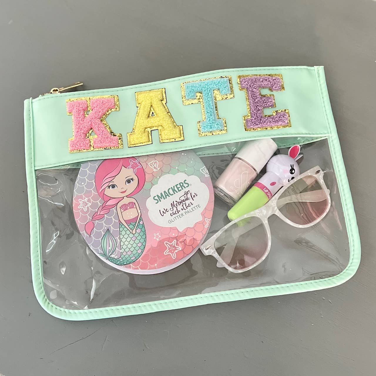 Palmy Pineapple - Wholesale Pouch - Women's - Nylon Top Clear Pouch with Chenille Letters of Your Choice4