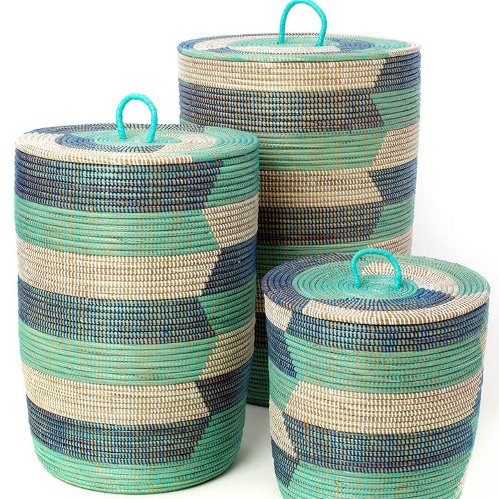 Swahili | AFRICAN MODERN - Wholesale Basket - Set of Three Blue Sahara Hamper Baskets