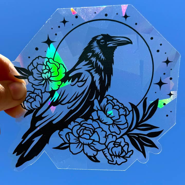 Raven Suncatcher Sticker | Rainbow Window Decal for wholesale by Art by Sharell