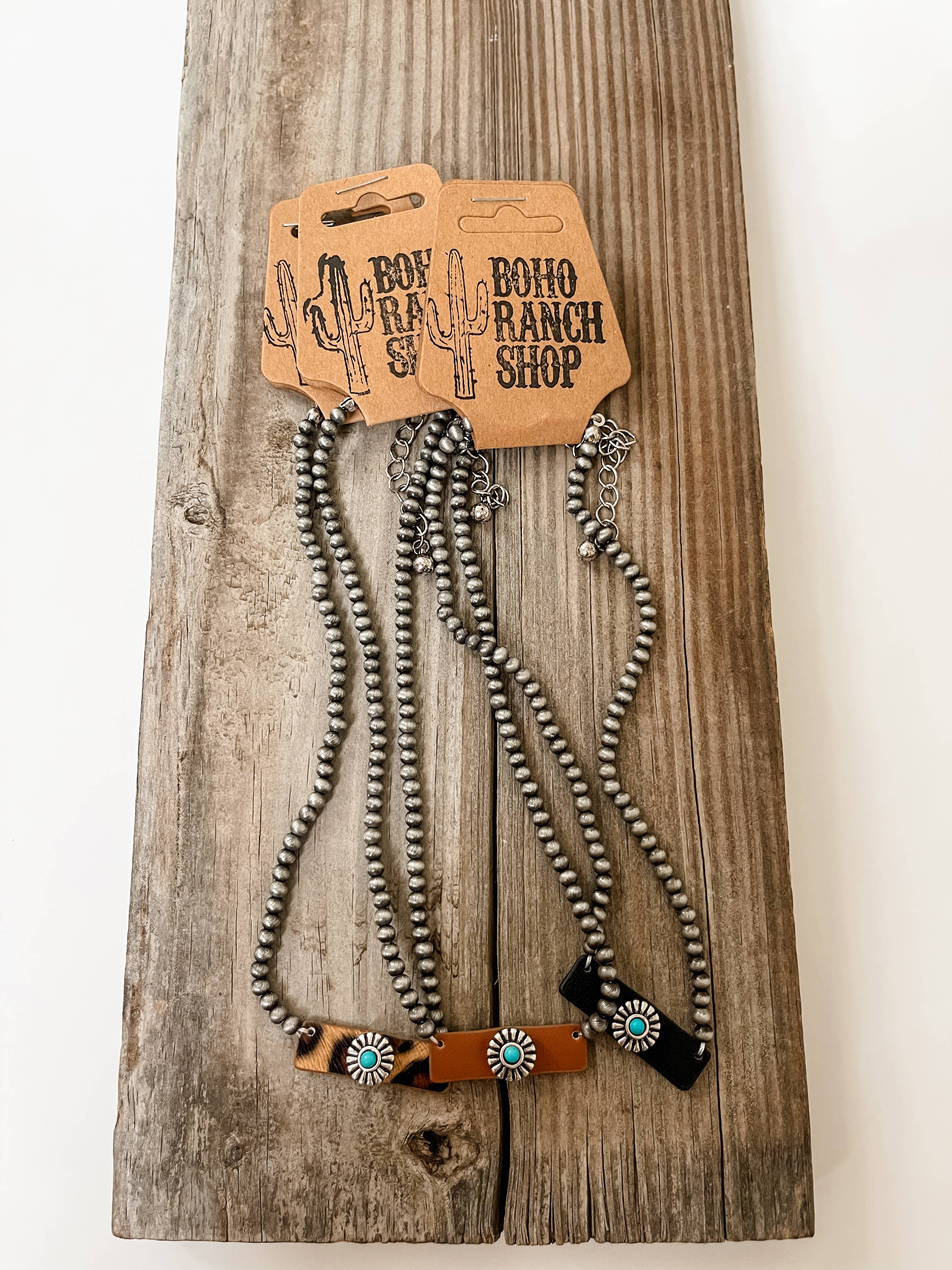 Boho Ranch Shop - Wholesale Choker/Collar - Concho Leather Choker -Turquoise Colored Stone  Bar or Round3