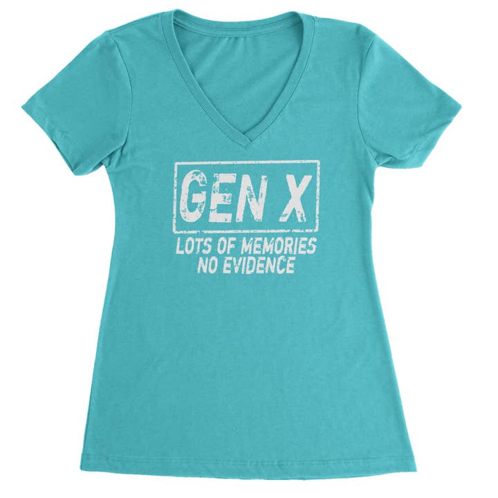 Expression Tees - Wholesale Screen Printed T-Shirt - Women's - Gen X Lots of Memories No Evidence Nostalgia Ladies V-Neck T-shirt1