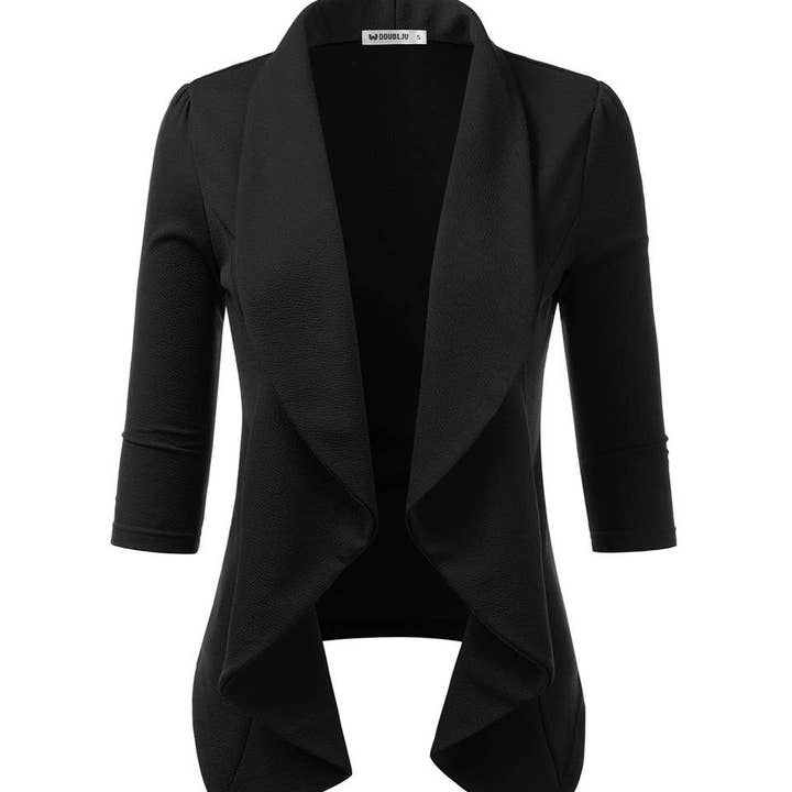 Blazer décontracté à manches 3/4 ouvert à l'avant pour la vente par Lily Clothing