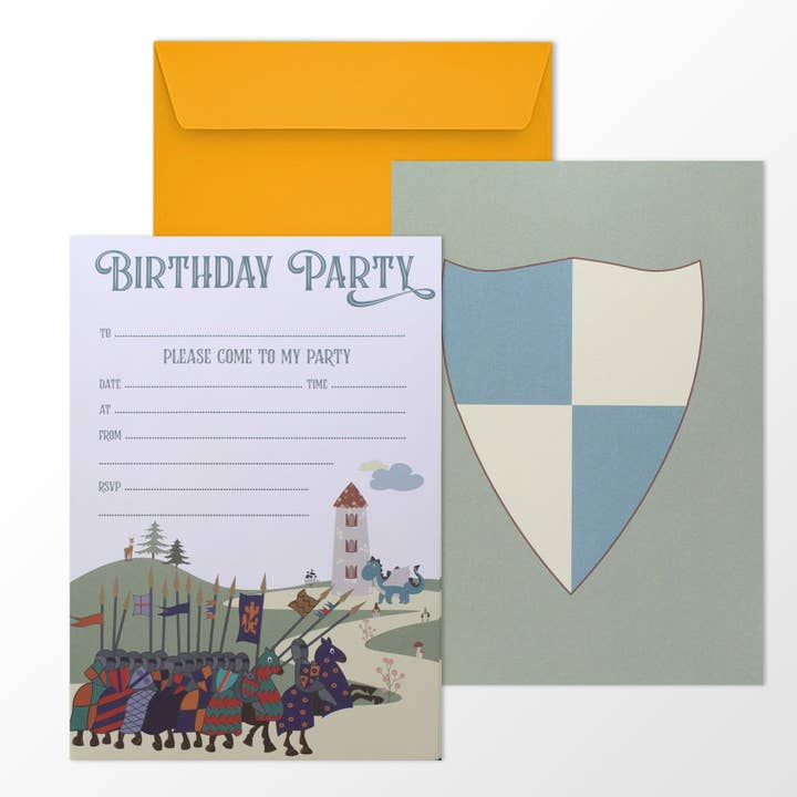 Knight at Dragon Castle Party Invitations for wholesale by Mustard & Gray Ltd