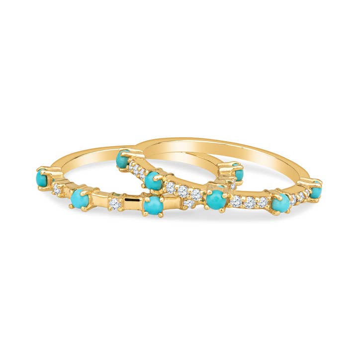 Christina Greene LLC - Wholesale Multi-Stone Ring - Alyssa 14K Gold Turquoise Dainty Ring with White Diamonds3