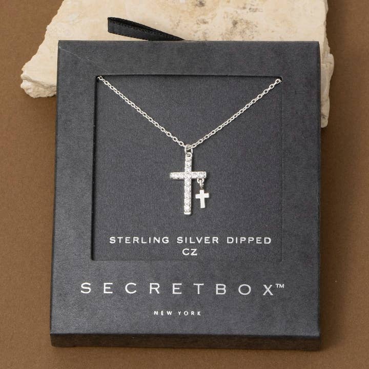 Fame Accessories – wholesale Pendant/charm necklace – Secret Box Gold Dipped Cz Cross Pendant Necklace4