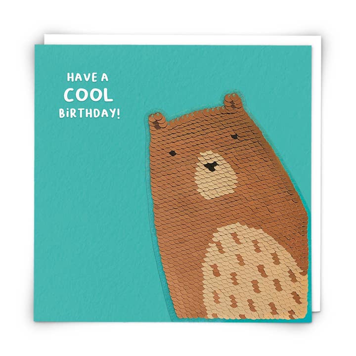 Biglietto di Auguri con Orso di Paillettes e Patch di Paillettes Riutilizzabile per la vendita all'ingrosso da parte di Redback Cards UK