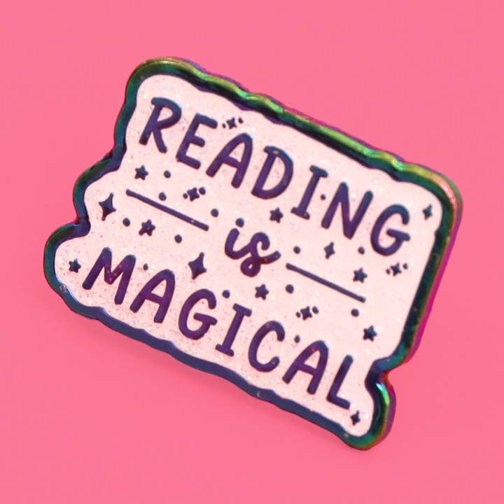Lecture est magique Épingle en émail plaqué arc-en-ciel scintillant livresque pour la vente par Fluffmallow (Custom duties for USA are pre-paid by us)
