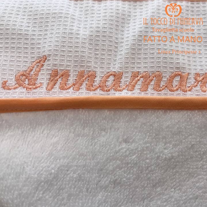 School placemat for girl Princess Line salmon - Handmade for wholesale by Il Tocco di Minerva