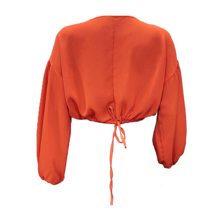 Lily Clothing - Wholesale Blouse - Women's - SOLID COLOR LANTERN LONG SLEEVE SHORT TOP9
