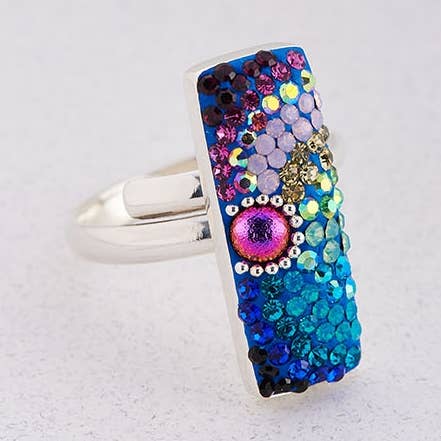 PR-8606 / CRYSTAL & SILVER RECTANGLE HUE RING for wholesale by Mosaico Jewels
