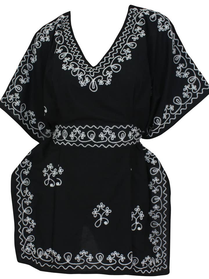 Plus Size RAYON HAND Embroidered Plain Night Gown Short Caf for wholesale by LA LEELA \ HAPPY BAY