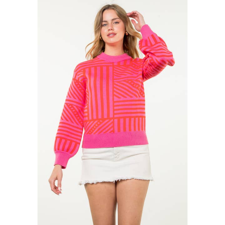 PINK Striped Pattern Knit Sweater for wholesale on Faire