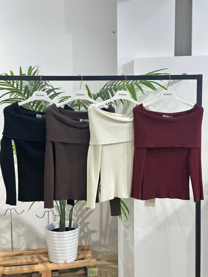 Off-the-shoulder ribbed fabric top for wholesale by ADORA