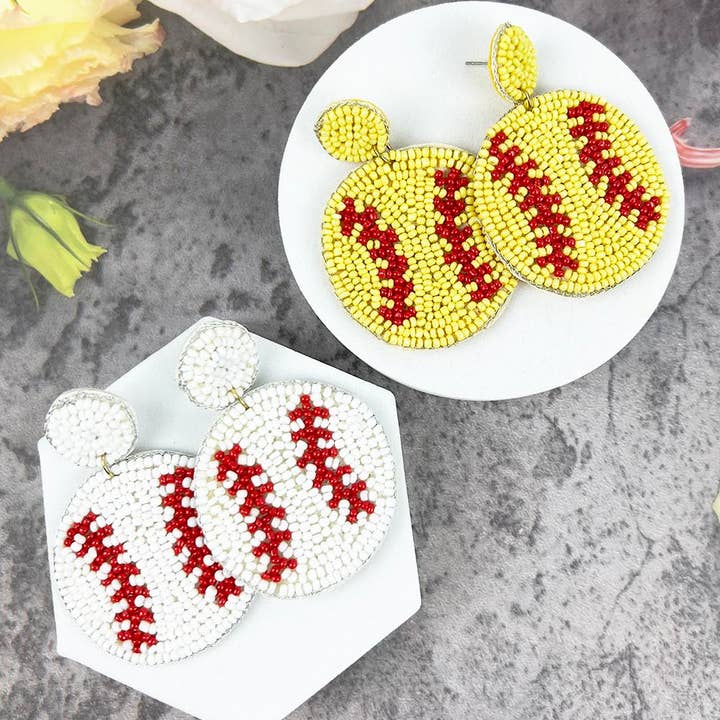 SEED BEAD SOFTBALL AND BASEBALL SPORTS POST EARRINGS for wholesale by JHP Collection
