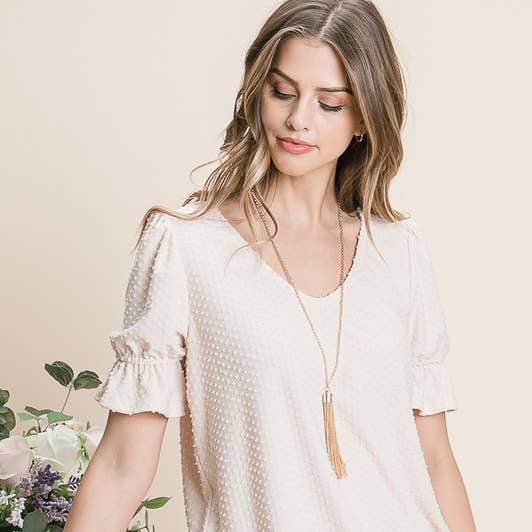 Haut à manches courtes en dentelle à pois - Dos avec trou de serrure et fermeture à bouton pour la vente par Reborn J