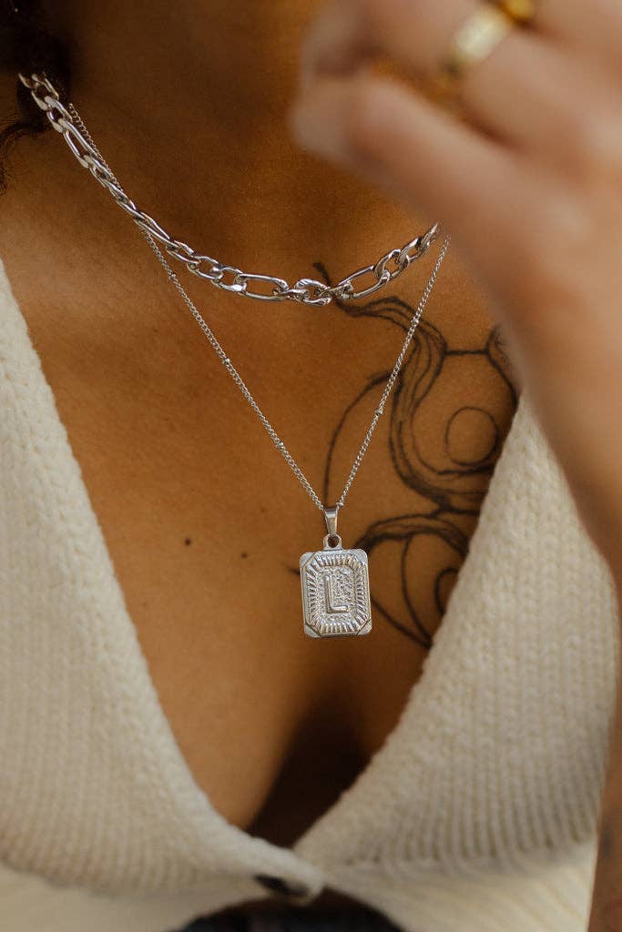 Katinki – wholesale Pendant/charm necklace – Personalized Initial Rectangle Medallion Necklace3