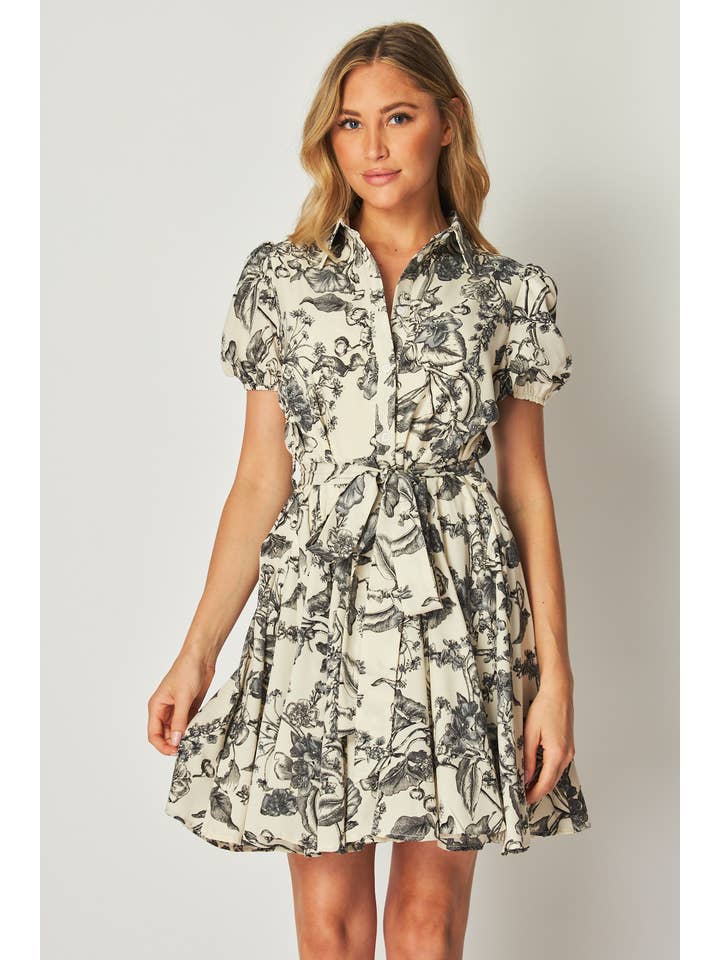 Peace Love Line - Wholesale Dress - Women's - PL4608 - FLORAL PRINTED BUTTON DOWN SHIRT DRESS
