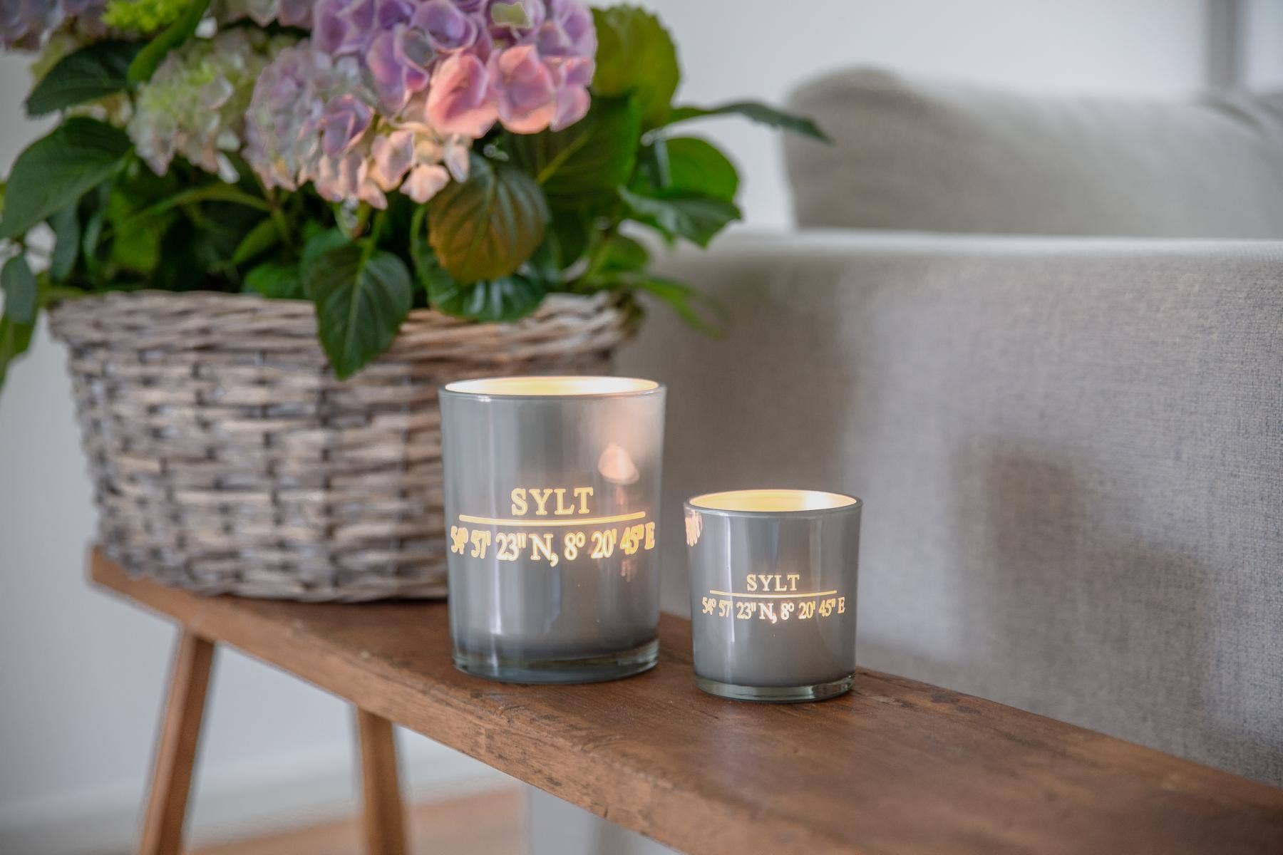 EDZARD – Engroshandel Lyseholder – Sæt med 2 grå fyrfadsglas Sylt (højde 8 cm, Ø 7,5 cm)5