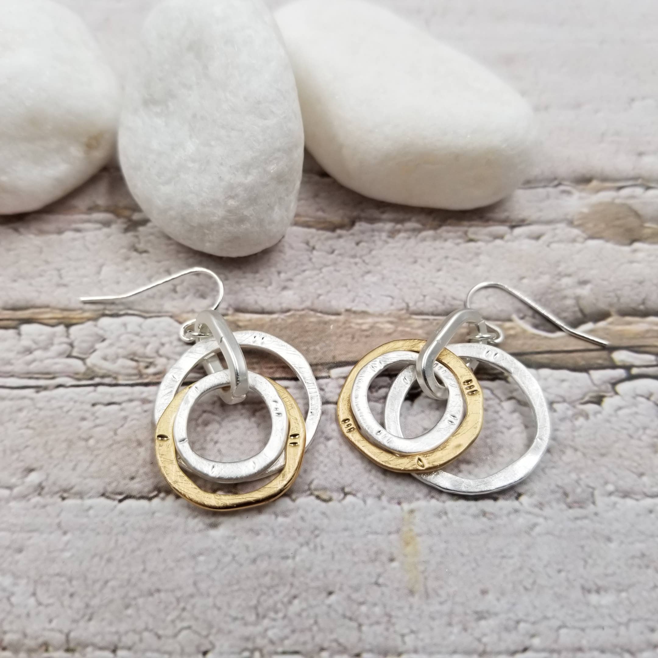 Treasure Wholesale - Wholesale Dangle Earrings - Mixed Metal Double Circular Earrings1