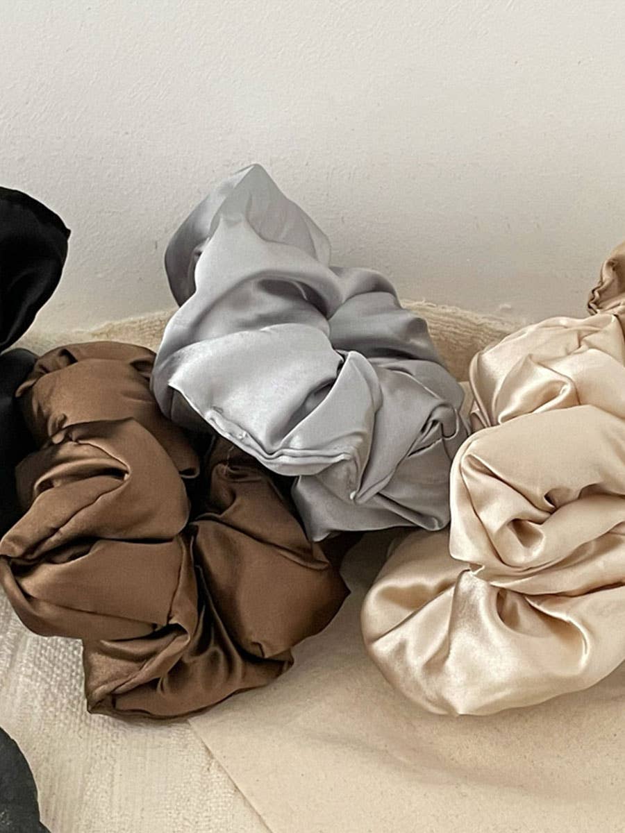 DOUBLJU - Wholesale Scrunchie - Women's - Solid Color Satin Hair Tie Pleated Scrunchie Hair Band10