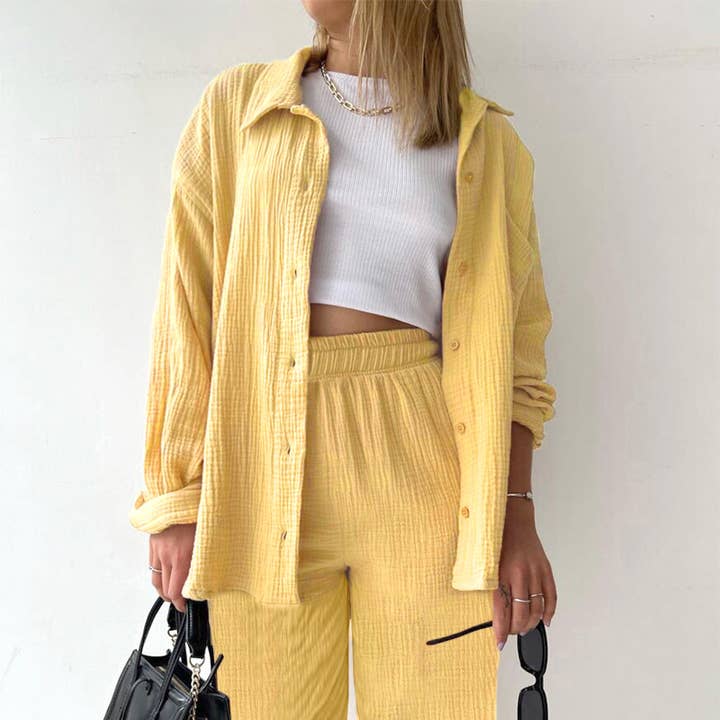 Mapcie - Wholesale Top & Pant Set (NOT Loungewear) - Women's - LONG SLEEVE AND LONG PANTS WITH SIDE POCKET BUTTON DOWN SET
