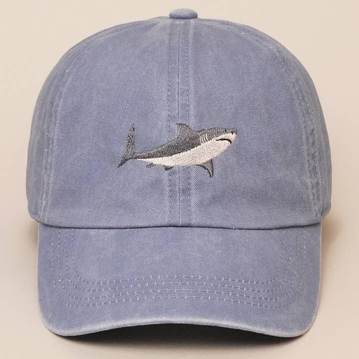Fashion City - Wholesale Baseball Cap - Unisex - Shark Embroidered Cotton Baseball Dad Cap