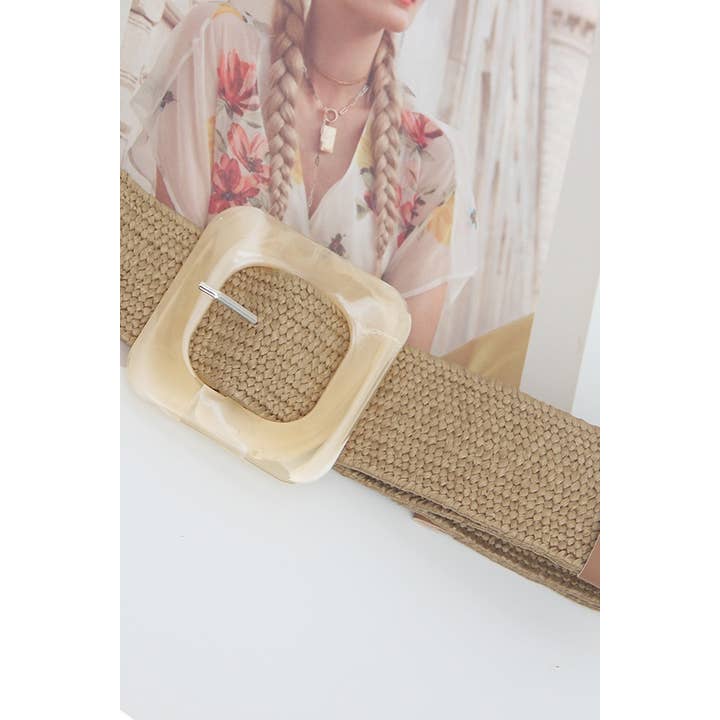 KHAKI 49513BXH- Woven Straw Resin Buckle Belt for wholesale on Faire2