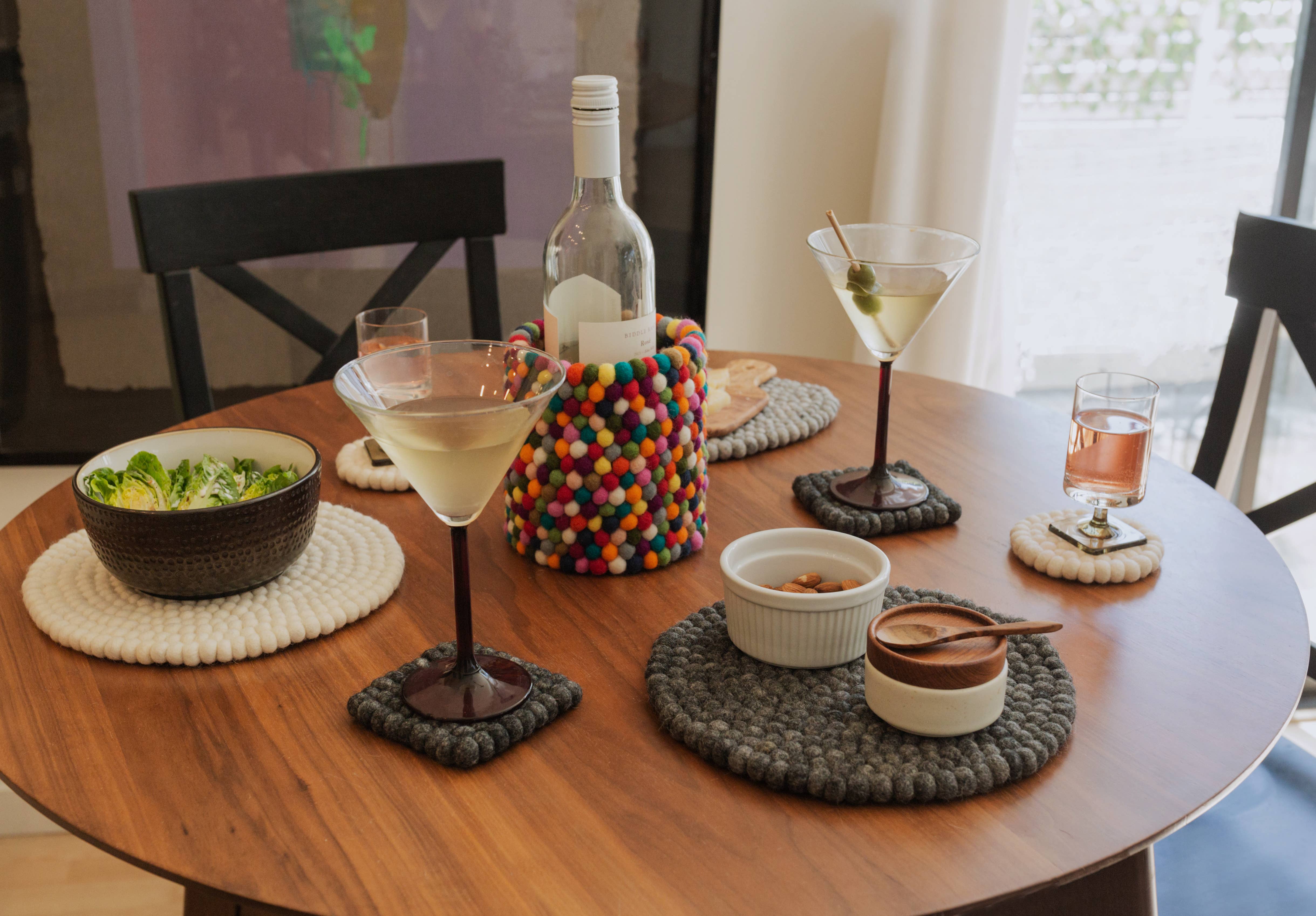 Reefelt – Base para tacho por atacado – Trivet de bola de feltro multicolorido - 9" redondo8