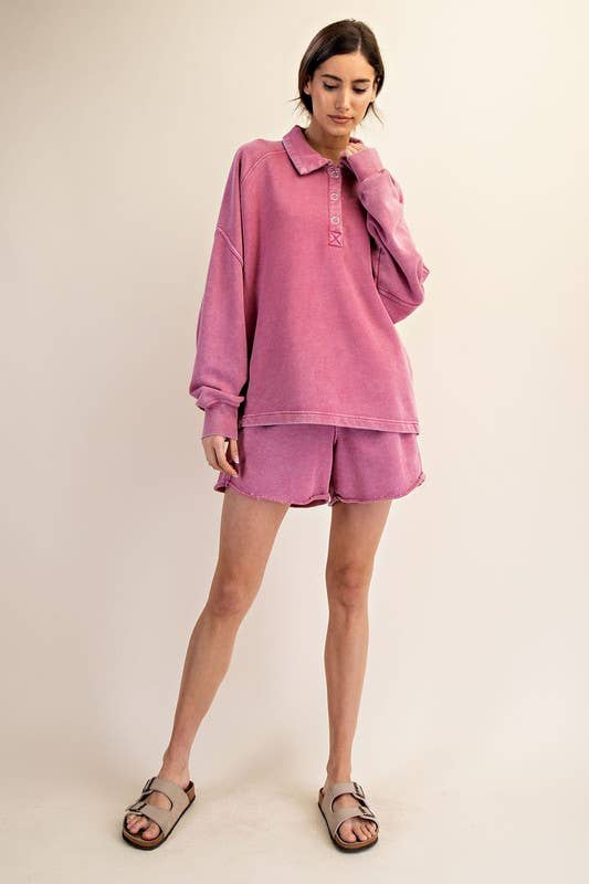 Sunday Morning - Wholesale Sweatshirt - Women's - T170037 LONG SLEEVE MINERAL WASHED POLO SWEATSHIRT3