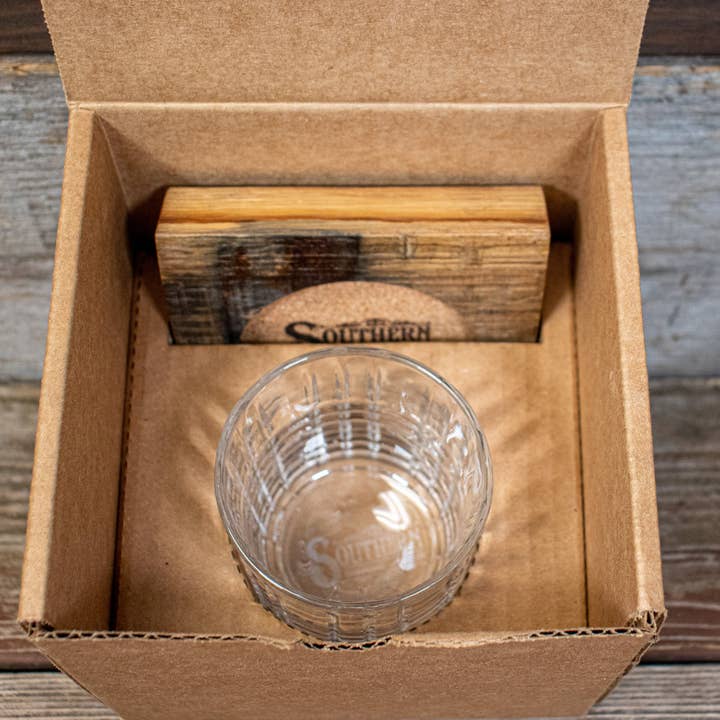 Southern Drinking Club - Wholesale Cocktail/Liquor Glass - Whiskey Glass and Barrel Coaster Set7