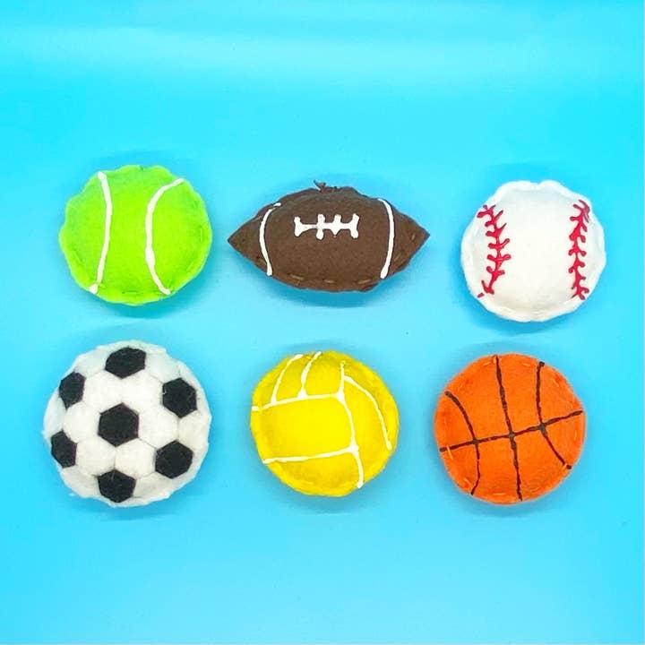 Handmade Felt Sports Balls Mini Ornament Set of 6 for wholesale by Felterrific