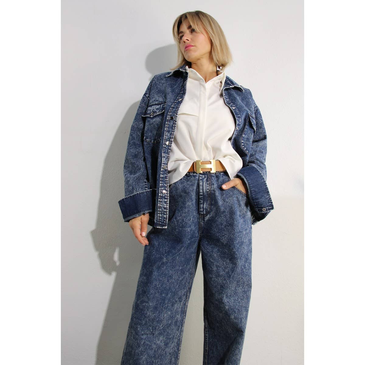 WASHED DENIM SHIRTS JACKEET AND PANTS SET for wholesale on Faire2