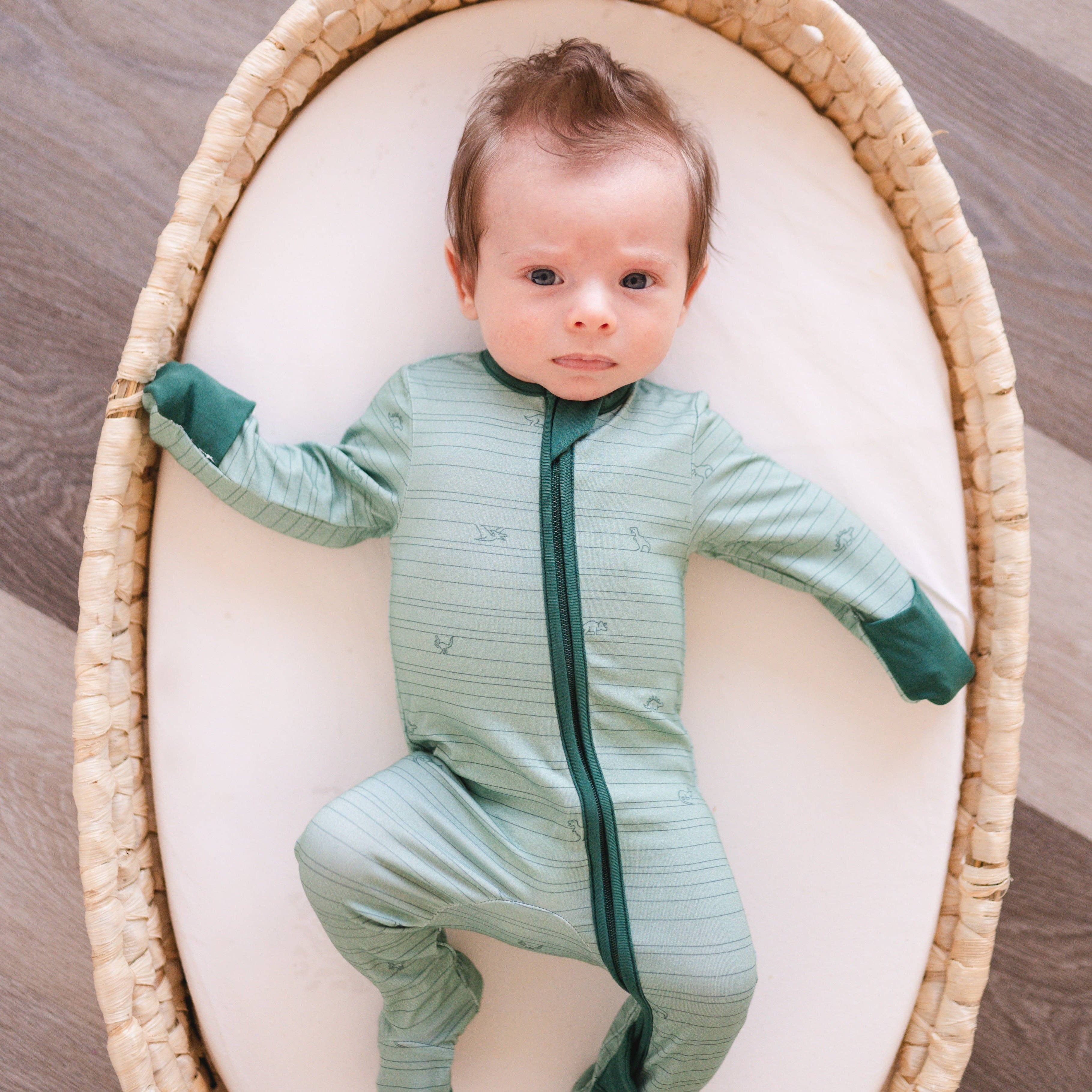 Will & Charlie Shop - Wholesale Sleepsuit - Baby - Tiny Dinosaurs Bamboo Zipper Footie Baby Sleeper Pajamas2