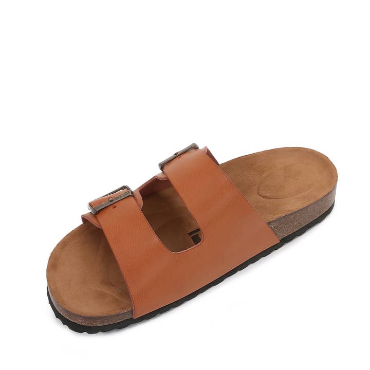 Dark Red Soft Cork Double Strap Banded Slider Sandals for wholesale on Faire24