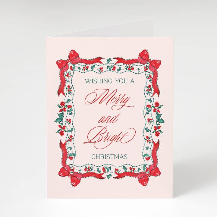 Greeting Card - Pink Holiday Rose - Christmas Holiday for wholesale by Coast & Claire Designs