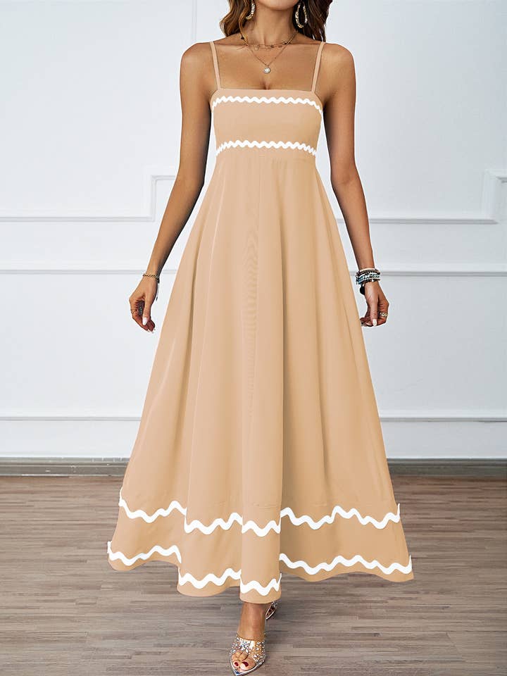 Anna Kaci Wholesale - Wholesale Dress – Women's - Rickrack Trim Spaghetti-Strap Maxi Dress7