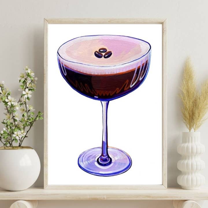 Espresso Martini - Cocktail-Liebhaber Barwagen Kunstdruck für den Großhandel von Laurel Greenfield Art