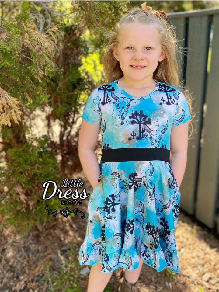 Blue Cow Skull Dress for wholesale by Little dress shoppe