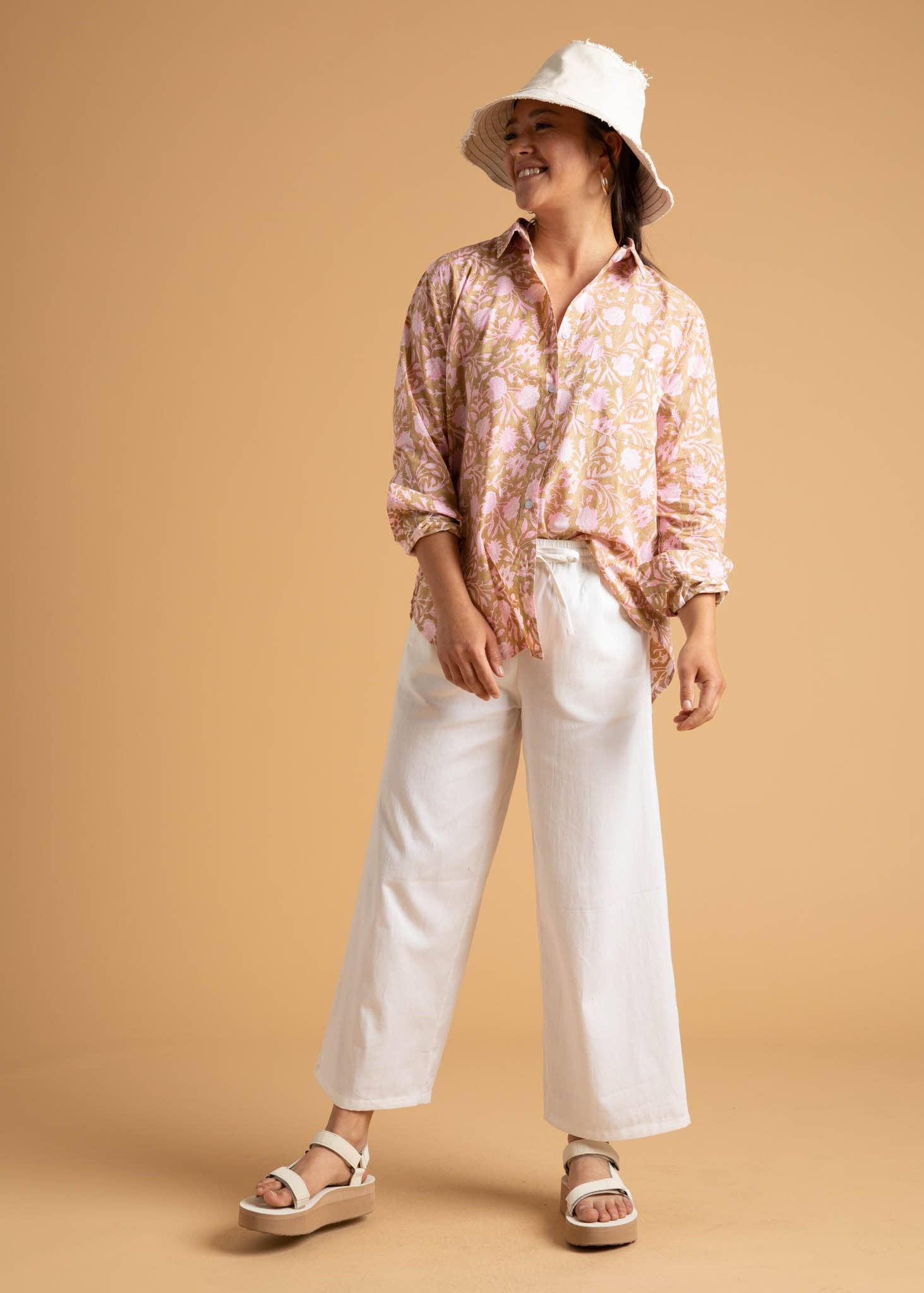 Good Boyfriend Shirt - Floral Escape Baked Clay & Neon Pink for wholesale on Faire11