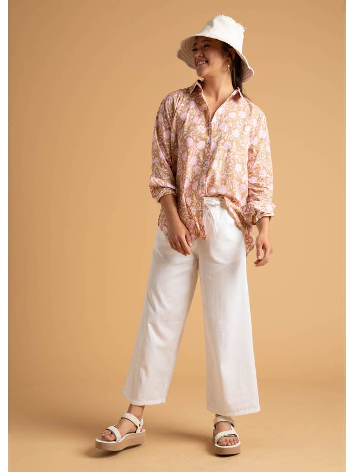 Good Boyfriend Shirt - Floral Escape Baked Clay & Neon Pink for wholesale on Faire11