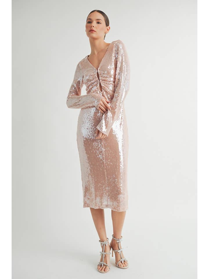 Pink Sequin Bodycon Midi Dress for wholesale on Faire