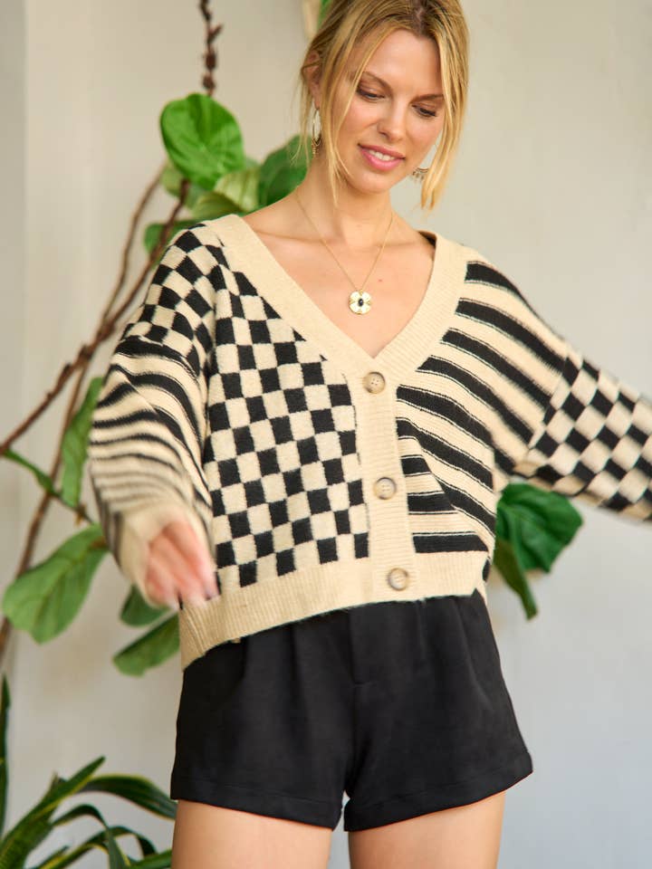 JADE BY JANE - Vente Cardigan – femme - Cardigan à rayures et à carreaux à motif contrasté14