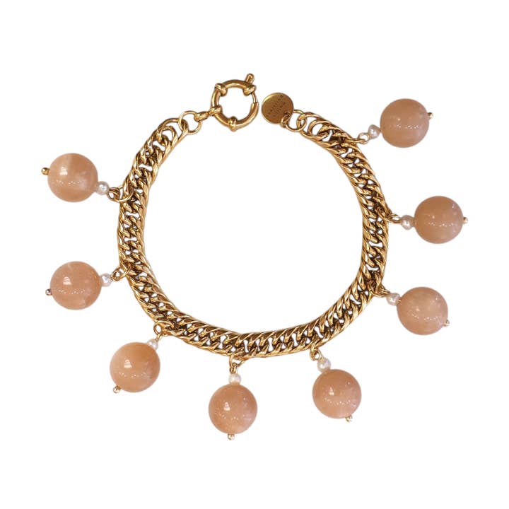 Nabu – Pulsera de piedra de luna rosa y perlas de agua dulce para venta al por mayor de matins parisiens