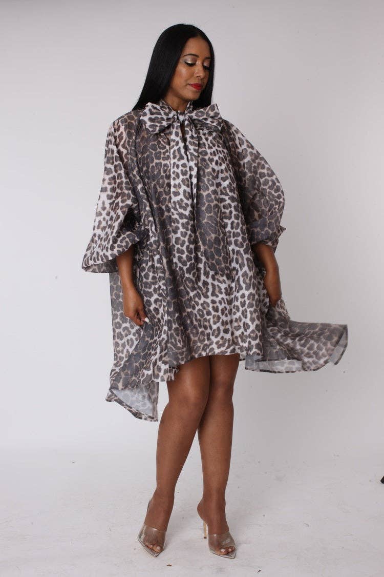 LEOPARD TRYCK Leopardmönstrad organzaklänning med rosett - 82752 för wholesale på Faire0