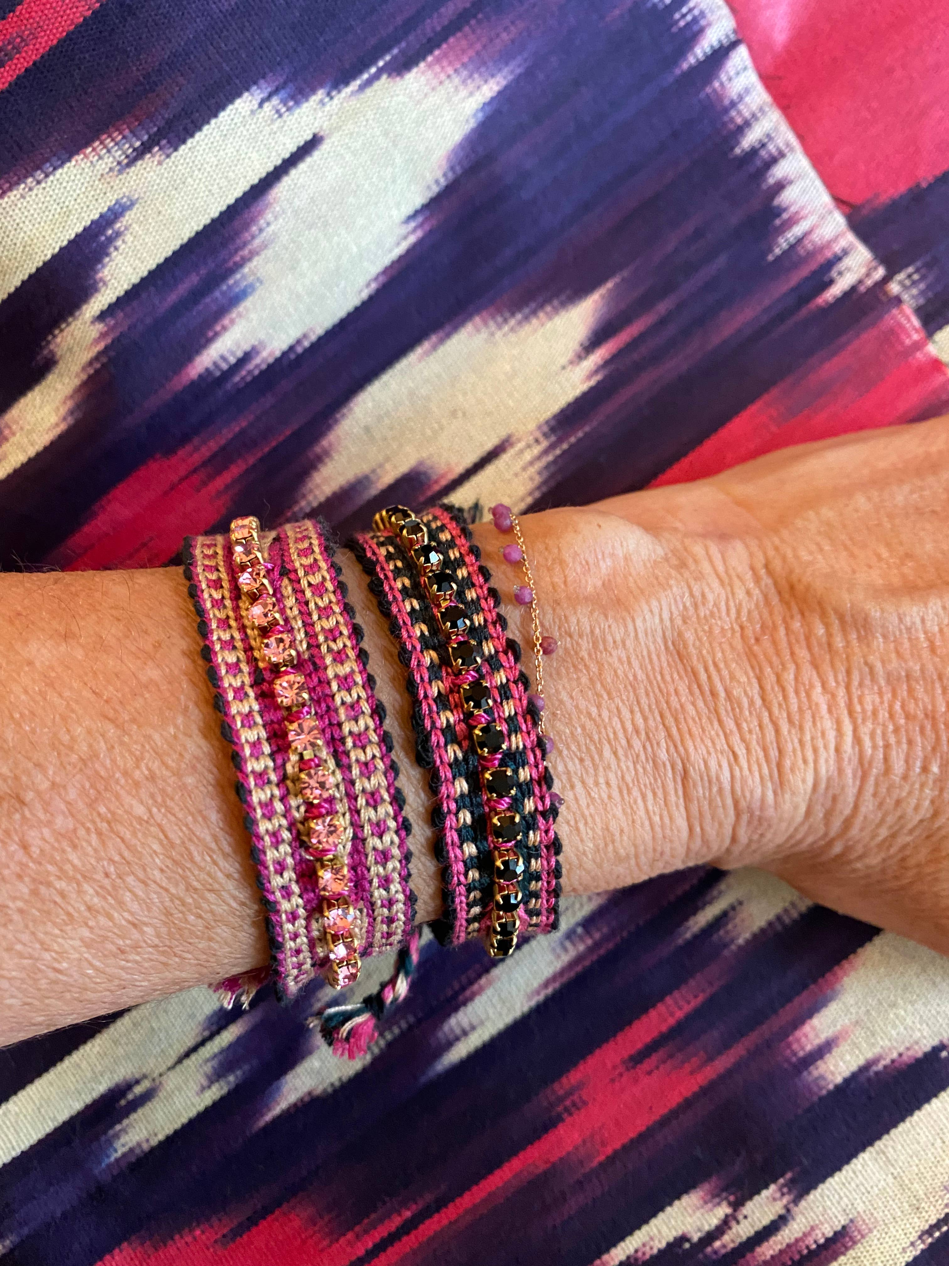 Tezeè - Wholesale Beaded Bracelet - Ikat fabric bracelet with rhinestones13