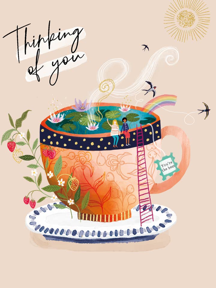 FRIENDSHIP GREETING CARD TEA CUP LING DESIGN for wholesale by Notes & Queries, Inc.
